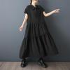 Kurzarm Übergröße Schwarz Vintage Neu in Kleider für Frauen Lässig Locker Lang Sommerkleid