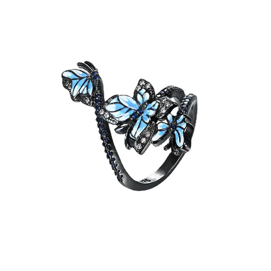 Black Gold Butterfly Ring & Detachable Earrings Set for Women