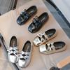 Kids Square Dance Performance Shoes Black Solid Color Girls Princess Shoe with Double Bow New Girls Leather Shoes Soft Sole