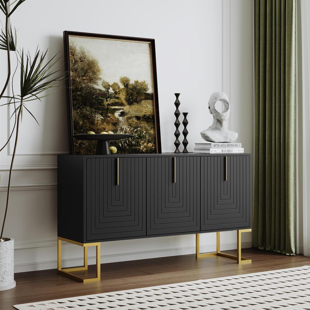 Sideboard Kommode mit 3 Türen, Moderne Küchenschrank mit Verstellbare Ablage, Buffetschrank mit viel Stauraum, schlichten Stil