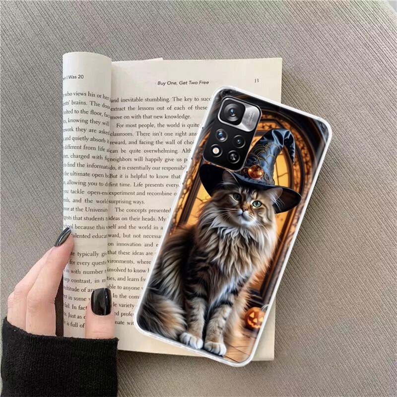 Halloween Magic Cat Phone Case For Redmi Note 13 12 Pro Plus 14 15 Pro 5G 11 11T 11E 11S 10 Pro 10S 9 9S Cover Cell Clear TPU Ca