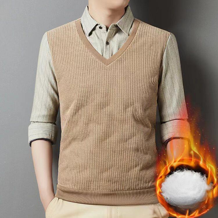 Fake Two-piece Men's Autumn and Winter New White Duck Down Warm Business Casual Lapel Bottoming Top