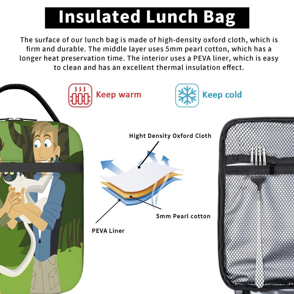 Wilds Kratts Lunch Bag Leisure Lunch Box School Convenient Thermal Tote Handbags For Adult Oxford Print Cooler Bag