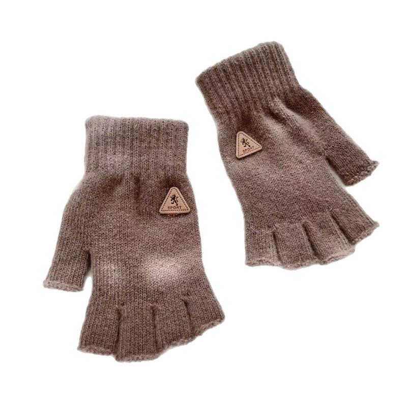 Autumn and Winter Half-finger Gloves Outdoor Adult Riding Non-slip Gloves Knitted Wool Cold-proof Finger Gloves