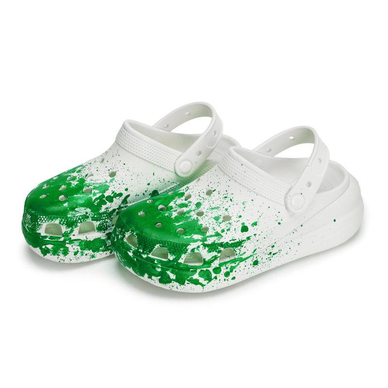 Crocs Crush Clog EVA Distressed Fluid Ink Splash Feeling Gift Box Hole Shoes Unisex White Dark Green