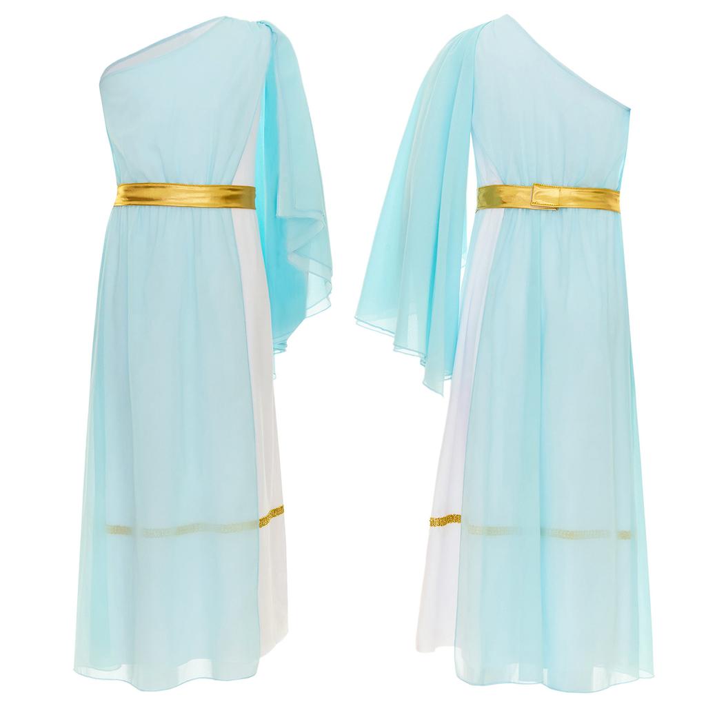 Dziewczęca impreza Halloween Cosplay Starożytna Grecja Rzym Egipt Toga Kostium Liryczny Taniec Suknia Chór Kościelny Taniec Zwiewna Sukienka z Paskiem