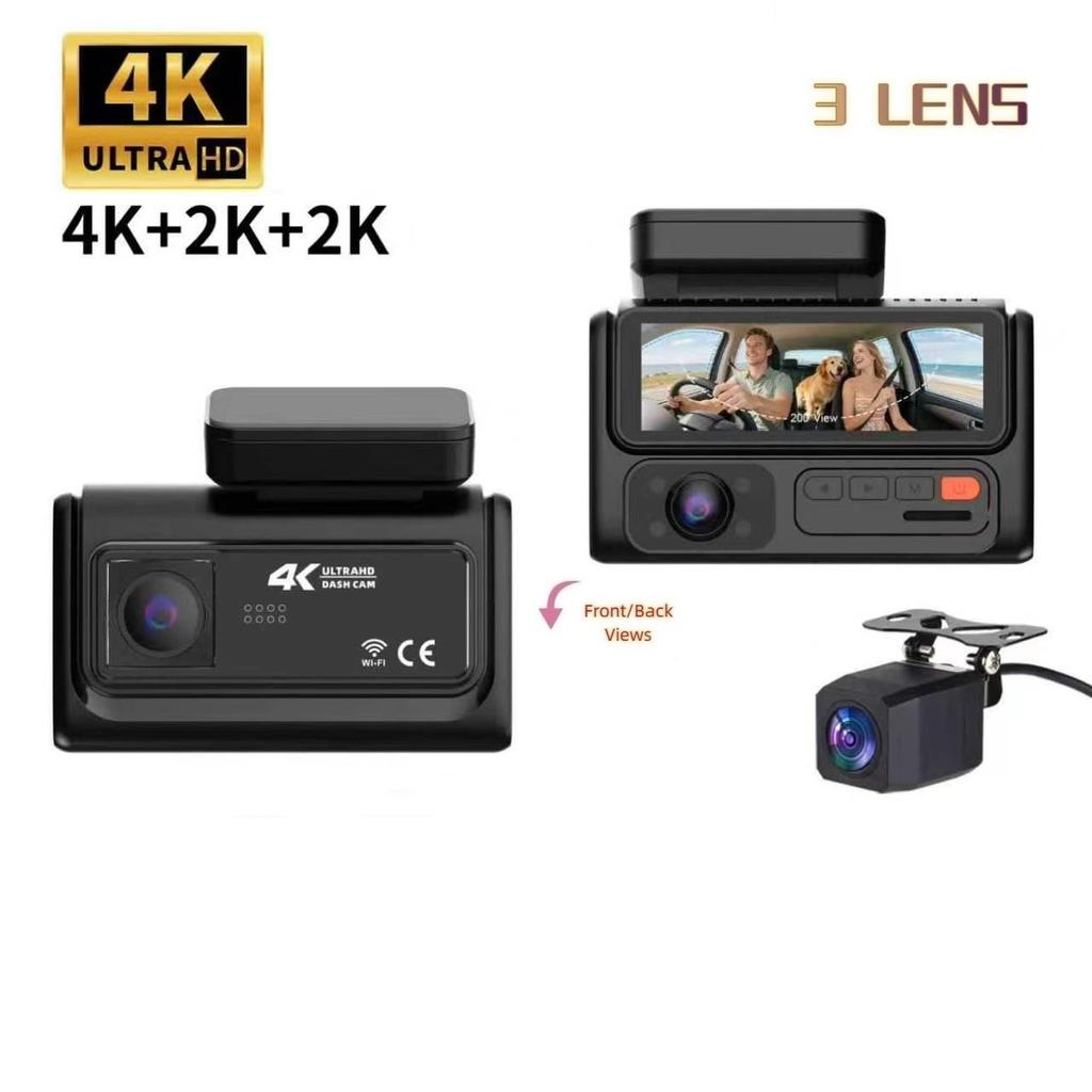 4K 2/3-Lens Dash Cam, WiFi, Night Vision, Phone Sync, 24-Hour Parking Monitor