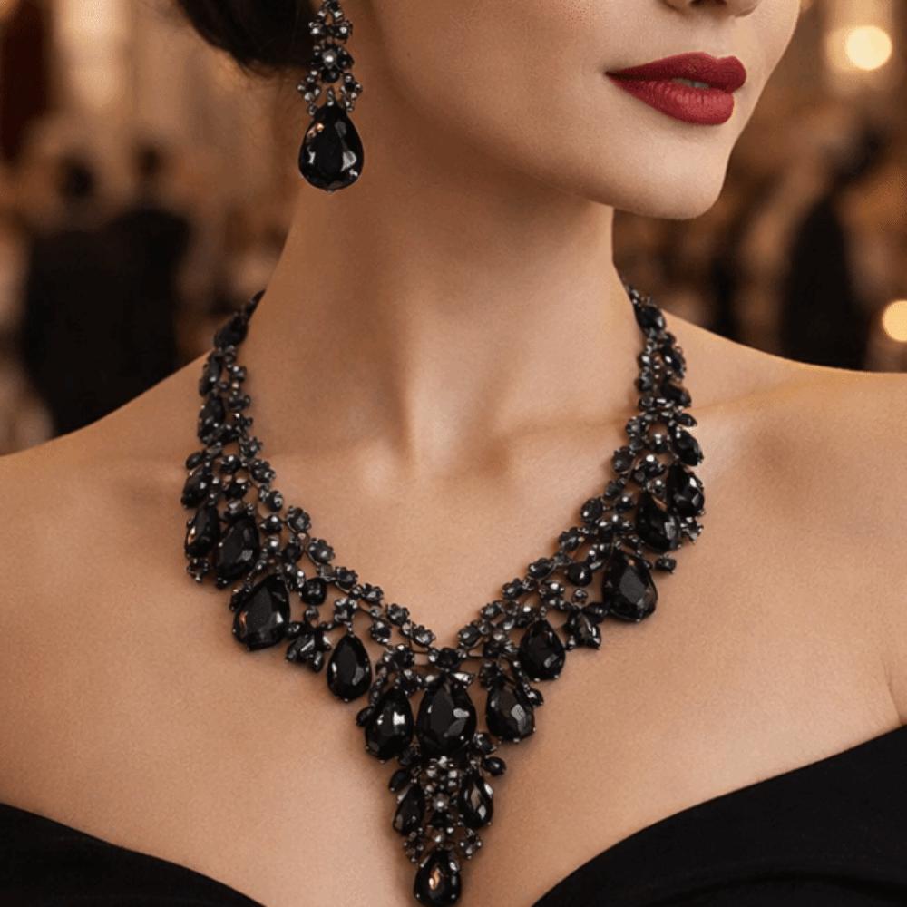 Rhinestone Crystal Necklace Earrings Shining Bridal Jewelry Set  Ball Banquet