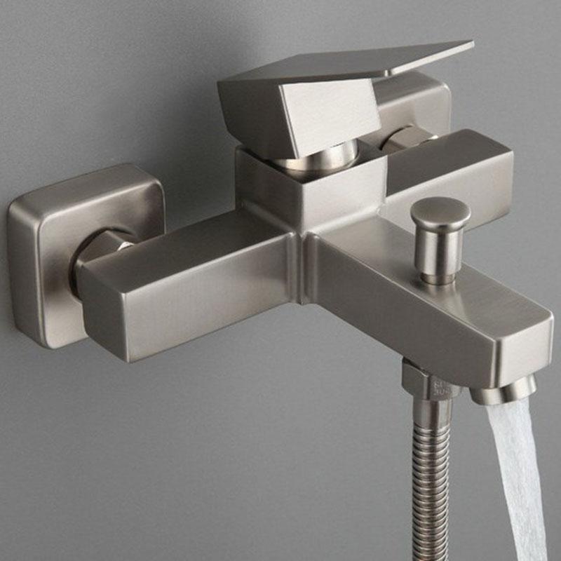 304 Stainless Steel Square Bathroom Shower Set Nickel Hand Hand Shower Head Hot And Cold Water Valve Faucet Bathtub Faucet Set
