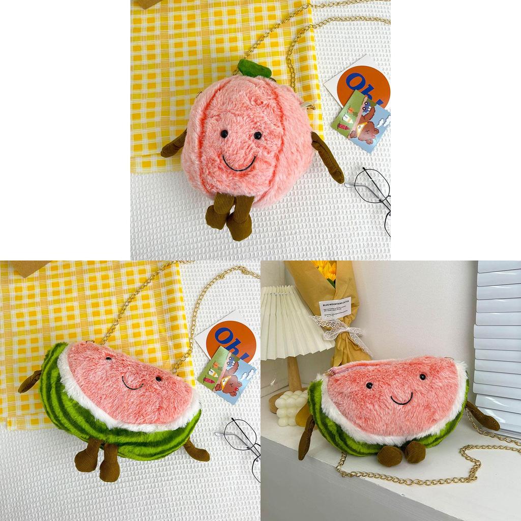 Plush Fruit Pattern Small Shoulder Bag With Zipper Closure For Casual Day Use