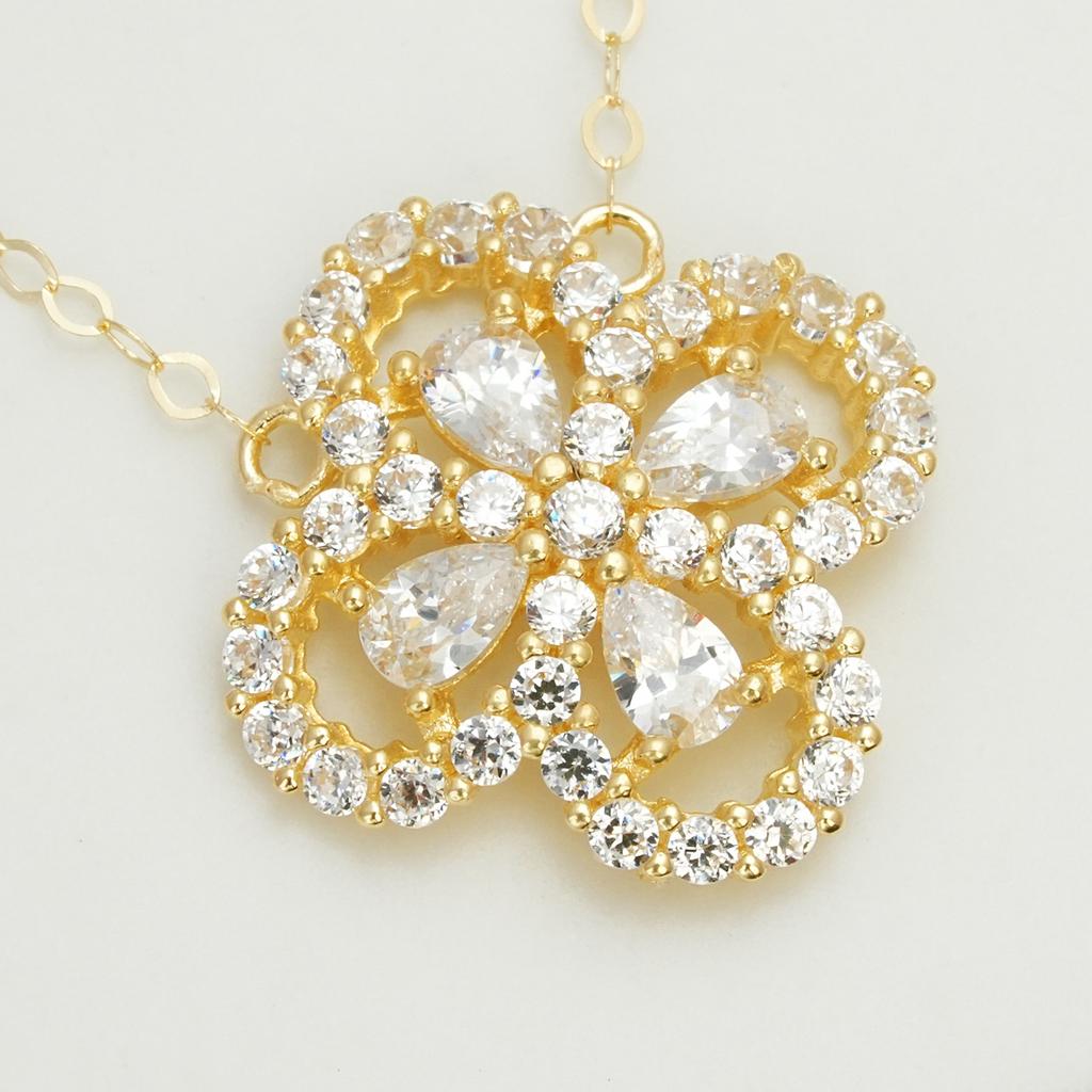 Custom 18K 14K 10K 9K Gold Jewelry Pendant Necklace with Diamond Flower and Water Drop Zircon Leaf Clover Cross Link Chain