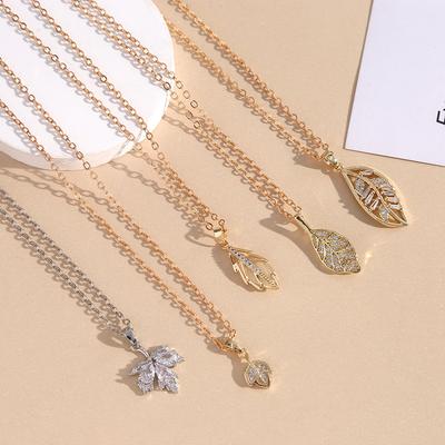 Gold Diamond Leaf Copper Pendant Accessories Diy Hat Bracelet Necklace Zircon Pendant Material