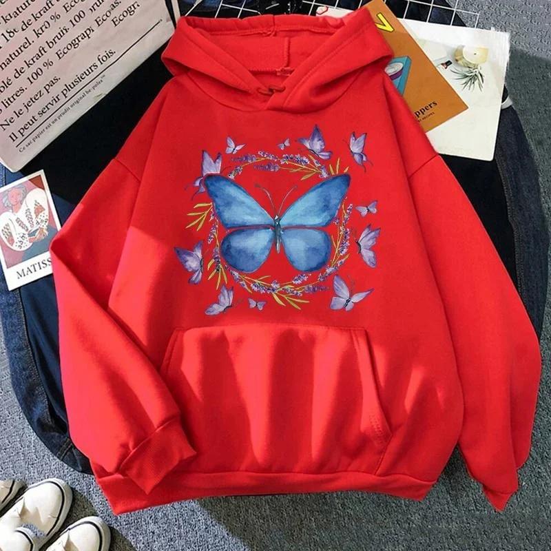 Beautiful Butterfly Printed Hoodie Autumn Winter Casual Fashion Harajuku Korean Style O-Neck Long Sleeve Fleece Tops Sweatshirts