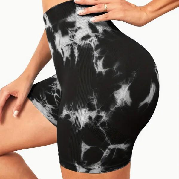 European & American Tie-Dye High-Waist Quick-Dry Yoga Shorts: Seamless, Elastic, Hip-Lifting, Fitness-Ready