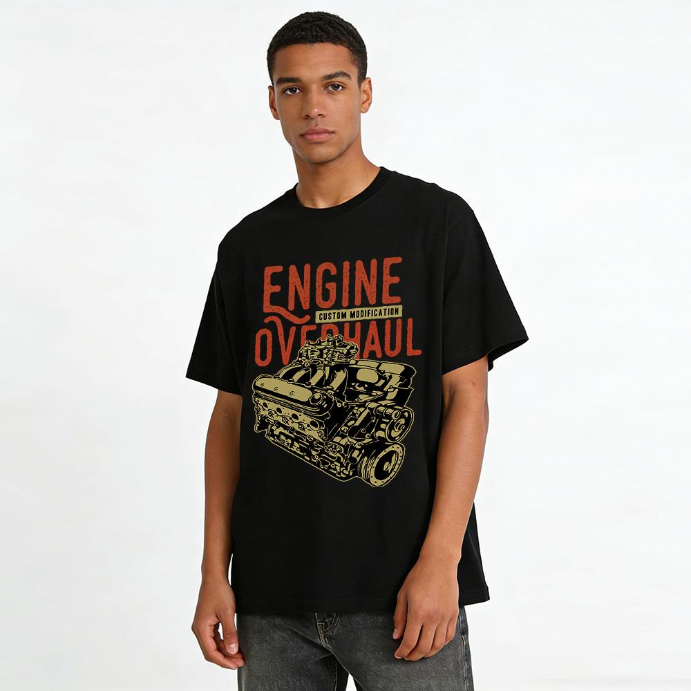 Engine Overhaul Custom Modification Vintage Graphic Tee For Men Pure cotton T-shirt