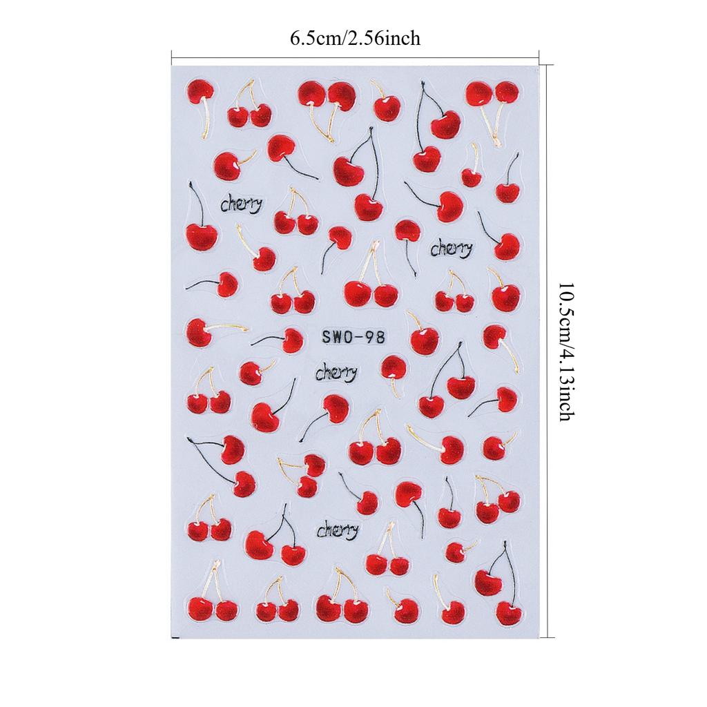 1pc 3D Super Cute Juicy Cherry Nail Art Stickers, DIY Fruit Nail Stickers, Self-Adhesive, DIY Nail Decor, Nail Accessories