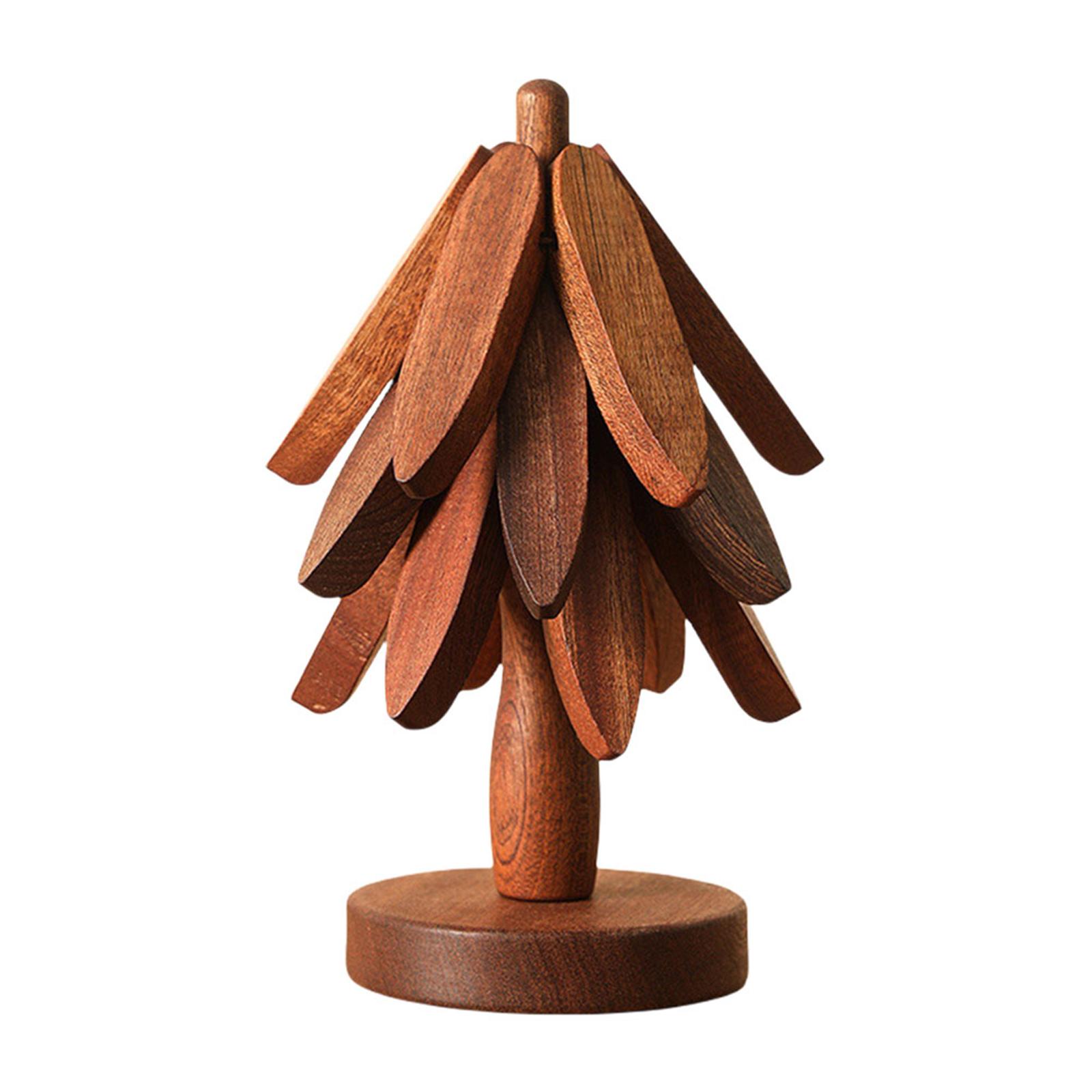 

Tree Shape Anti Scald Coasters Set Wooden Foldable Trivet Christmas Tree Insulated Pad Set for Hot Dishes Pot Bowl Teapot Holder L