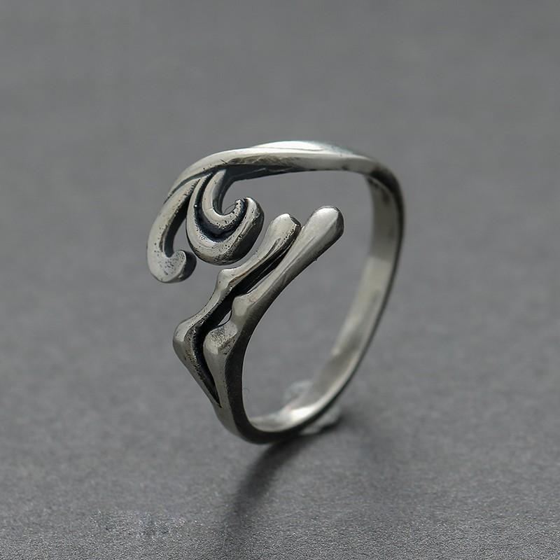 Adjustable Open Ring Couples In Vintage Geometric Style Sterling Unisex Jewelry