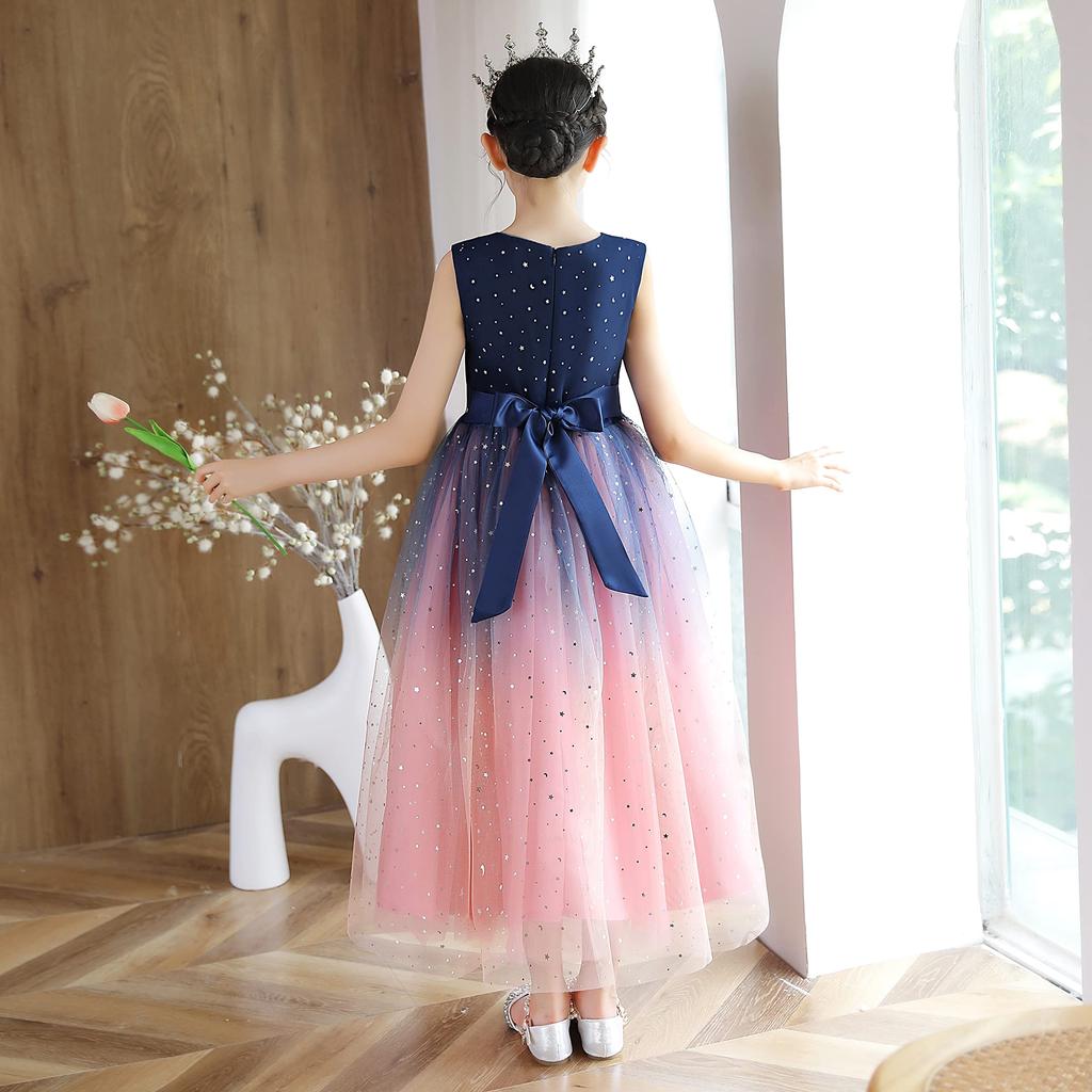 Weileenice Size Long Dress with Gradient Perfect for and Formal Stylish Tulle Dress with Navy Pink, 140, Girls' Sequins, Weddings, Birthdays,