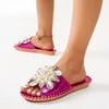 Fashion Gold Crystal Flower Slippers Women Summer Round Toe Shoes Women's Sandals Outdoor Flats Bling Slides Large Size Luxury Flip Flop