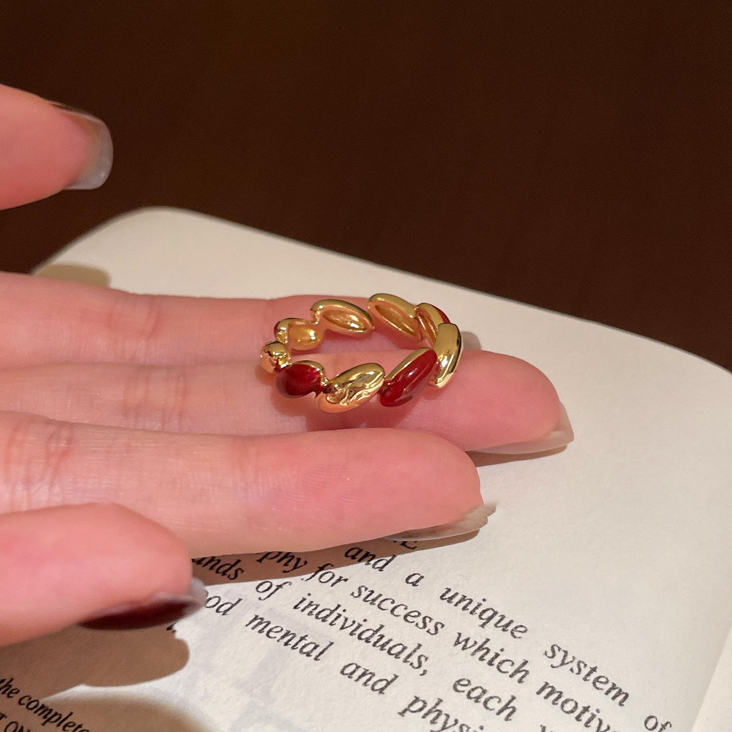 18k real gold electroplated dripping zircon geometric twist opening ring exquisite red ring versatile jewelry women