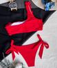Dámské plavky jednobarevné krajka na jednom rameni Sexy bikiny tanga se zavazováním Brazilské plavky na pláž