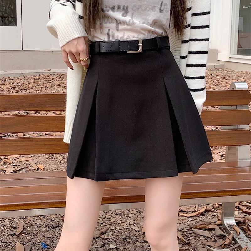 

Pleated Woolen High-Waisted A-Line Short Skirt - Women s 2025 Autumn/Winter Hip-Hugging Fashion, Petite & Plus Size M чёрный