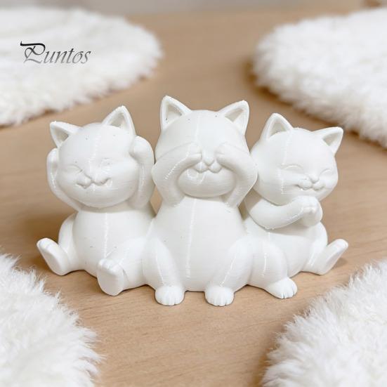 Minimalist Cat Ornaments Three Wise Cats Figurines, 3D Printed Statue for Desk Sturdy Shelf Decor Decor, Ancient Wisdom Ornament Home Office,