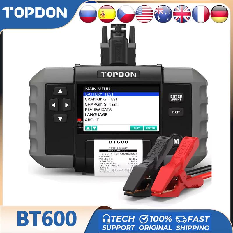 TOPDON BT600 12V 24V Car Battery Tester Lead Acid Vehicle Automotive Analyzer with Bulit-In Thermal Printer Car Battery Tool BT600