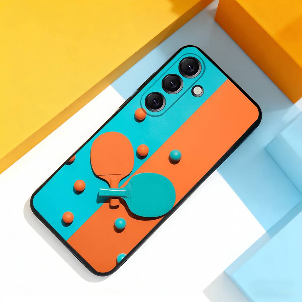 Table Tennis Racket Cool Phone Case For Samsung Galaxy A 73,72,51,53,52,71,22,5G,Note,J7,8,9 Soft Precise Hole Black Cover