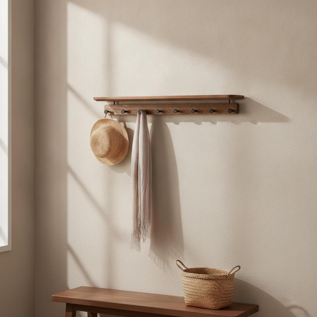 Black Walnut Wall-Mounted Coat Rack Natural Finish for Hallway, Small Apartments