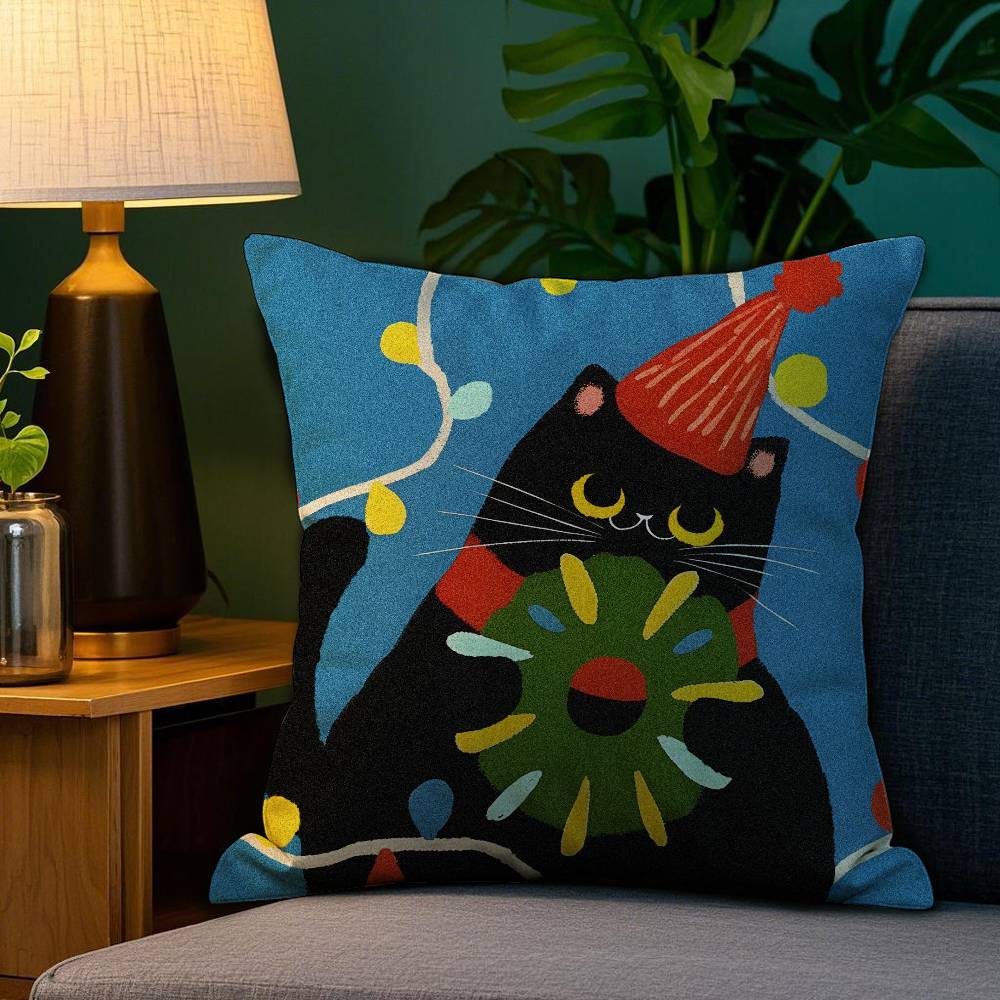 Cartoon Cat Cute Pillow Case Sofa Living Room Bedroom Double-sided Printing Square Cushion Nap Time Pillow Case