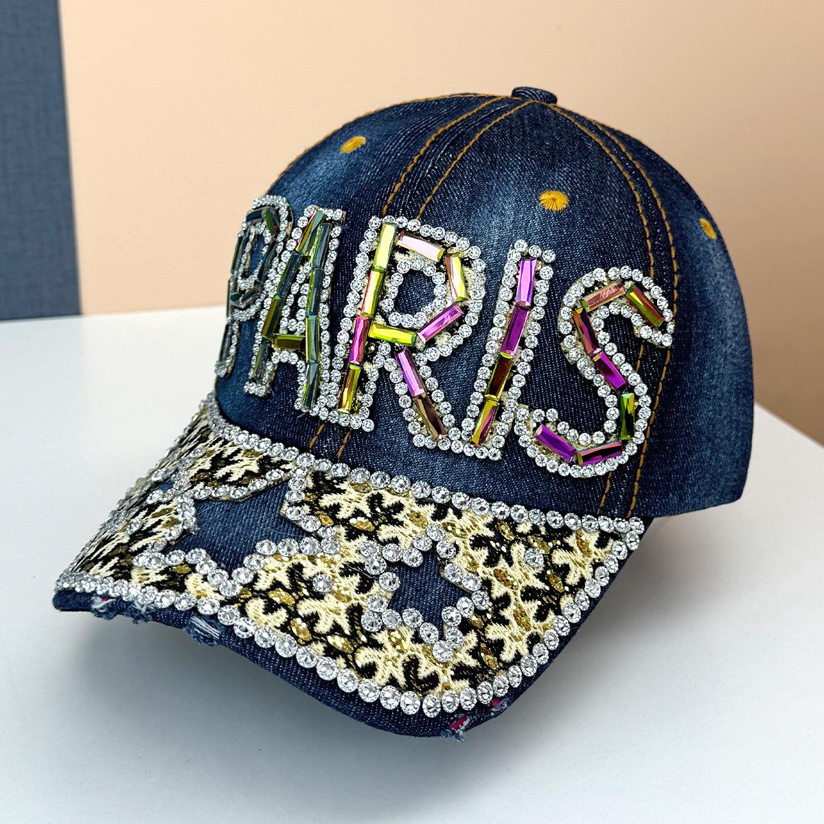 

Handmade Diamond-encrusted Baseball Cap Women s Dot Diamond Cowboy Hat Letter PARIS High Quality Sequin Cap Adjustable