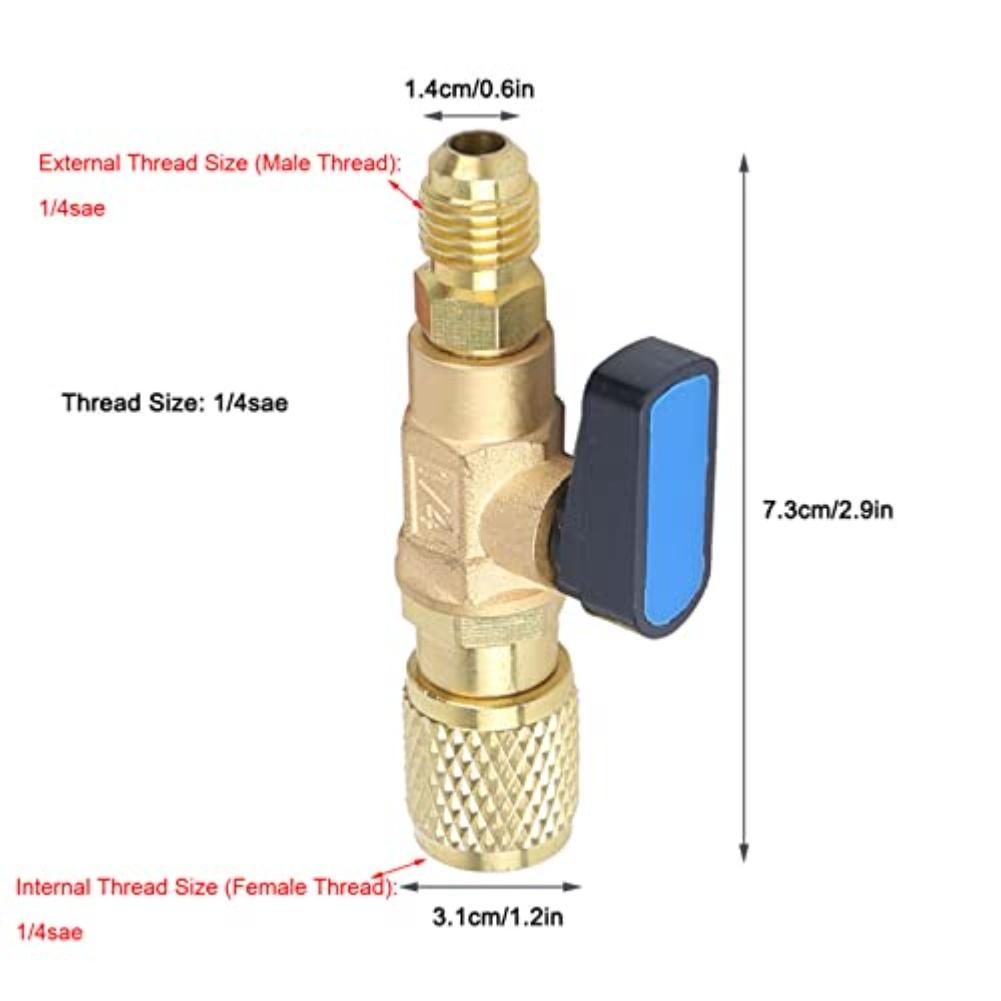Charging safety valve ball valve with brass ABS construction compatible with 14 SAE filling pipes for refrigeration systems