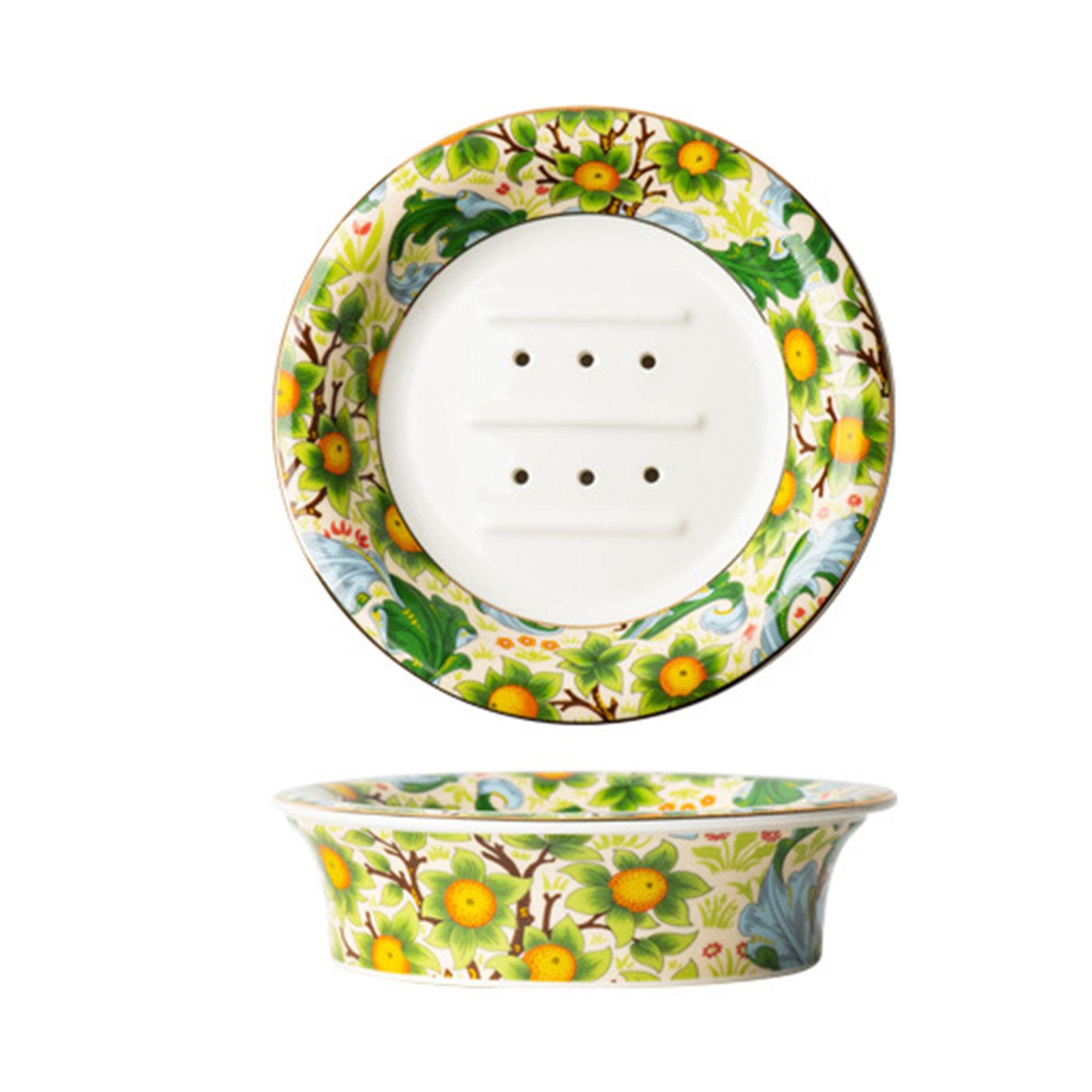 

Керамическая мыльница ручной работы с ручной росписью цветочным узором и отверстиями для слива воды для кухонного и ванного декора 2