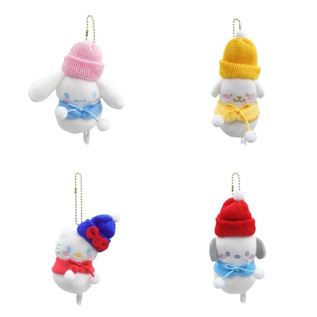 Japanese Charming Winter Snowman Plush Toy Featuring Cinnamon Dog Charm Bag