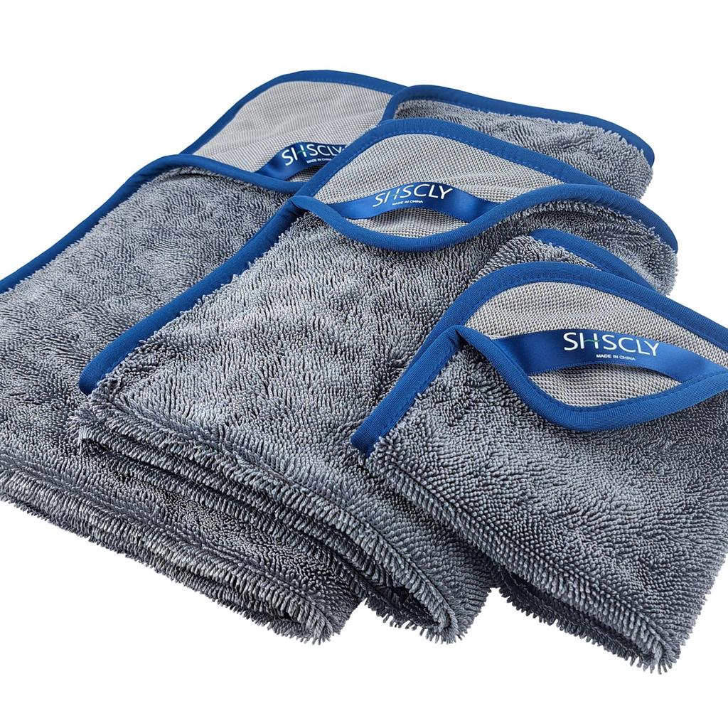 SHSCLY Microfiber Car Wash and Super Absorbent Dryer Thick Twisted for Wiping Away Drips with Blue 1 Piece Towels, Large, Medium, Small, 3-Piece Set,
