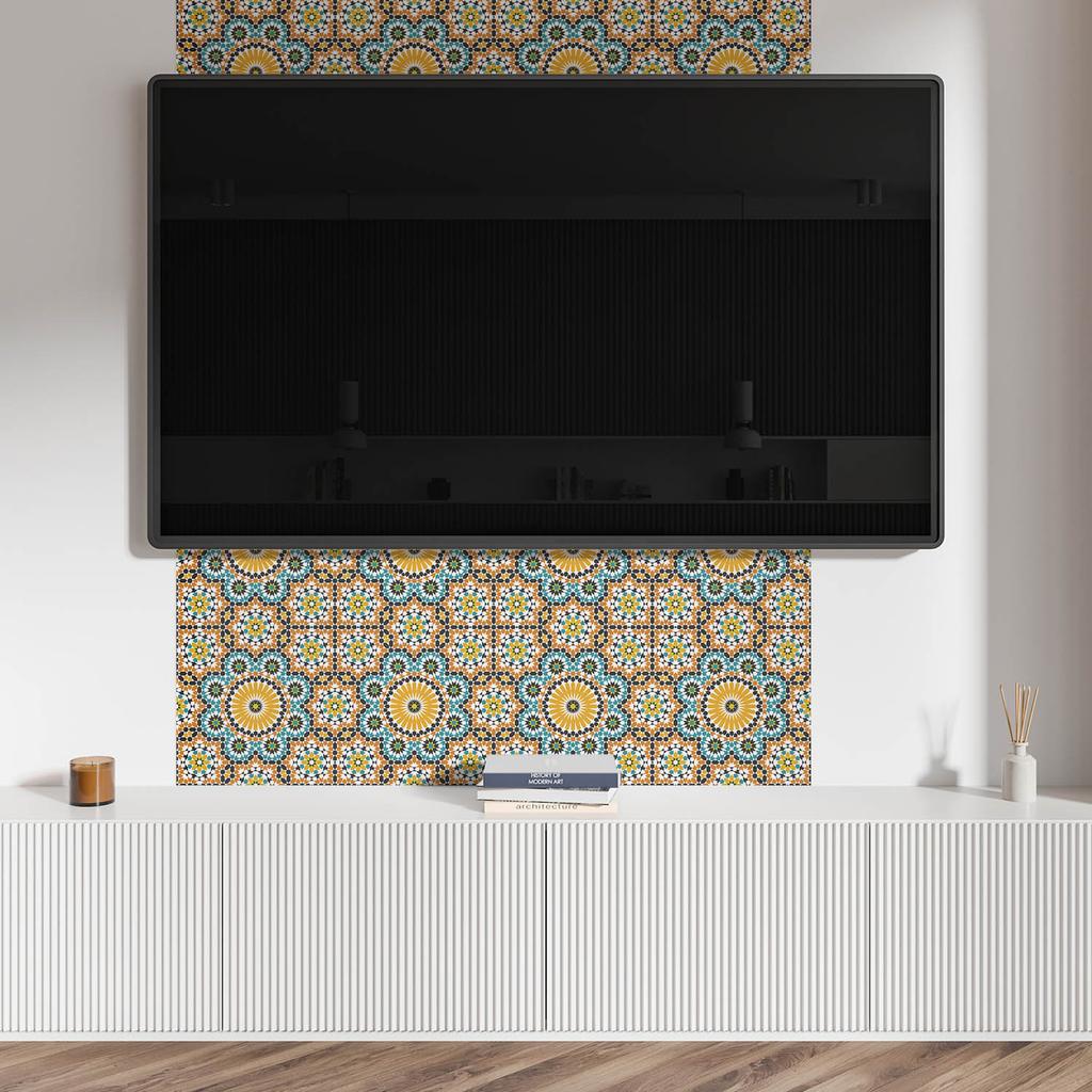 Okładzina Winylowa Samoprzylepna Z Nadrukiem 120X60 Cm Wzór Mozaikowy Z Kwiatami