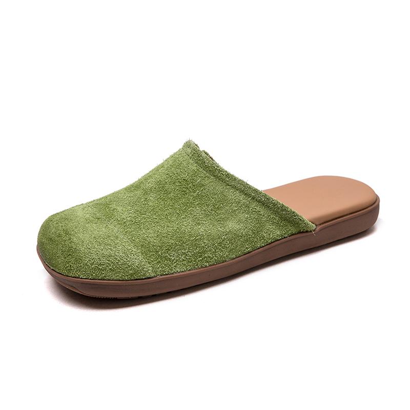

Винтажные кожаные мюли на плоской подошве для женщин из мягкой коровьей замши без застежек 35 зелёный