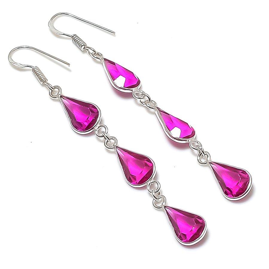 Натуральный розовый рубиллит, ювелирное изделие из стерлингового серебра 925 пробы, серьга 2,99  AEE-11281