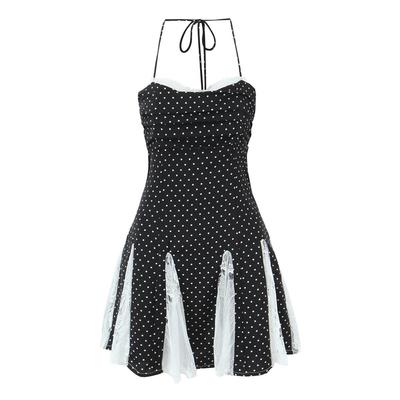 Damen Sommer Ärmellos Gepunktet Farbblock Tailliert Mini-Kleid