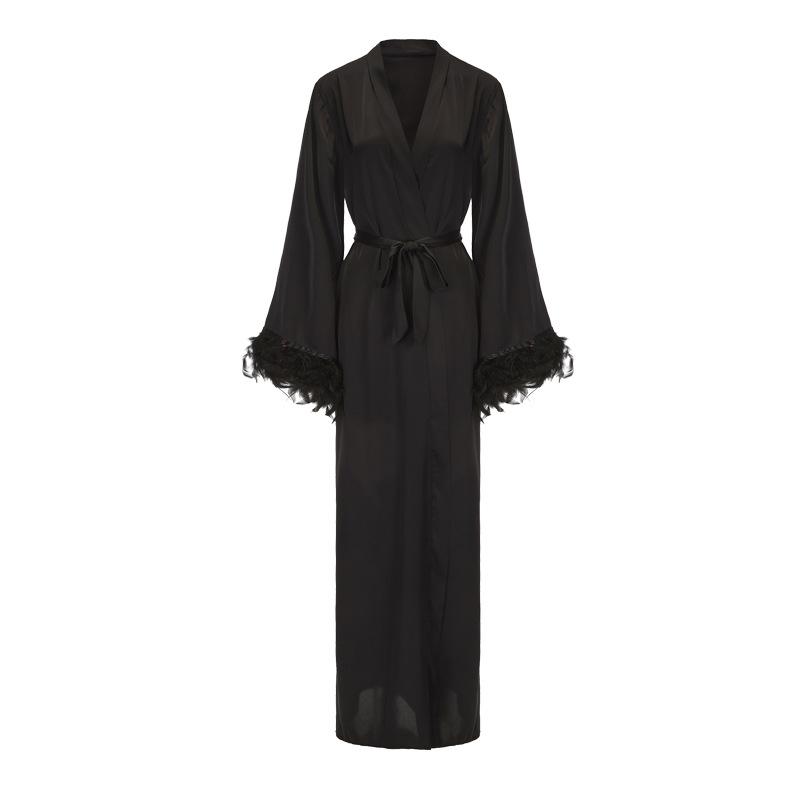 Damen Luxus Federbesetzter Morgenmantel Sexy Entspannter Stil Offen Vorne Loungewear Nachtwäsche