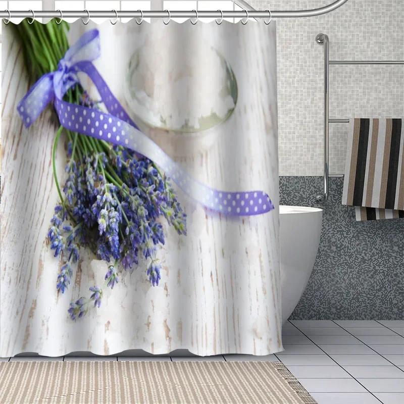 Benutzerdefiniert Schöne lila Lavendelblüten Duschvorhänge DIY Badezimmer Vorhang Stoff Waschbar Polyester für Badewanne Kunst Dekor