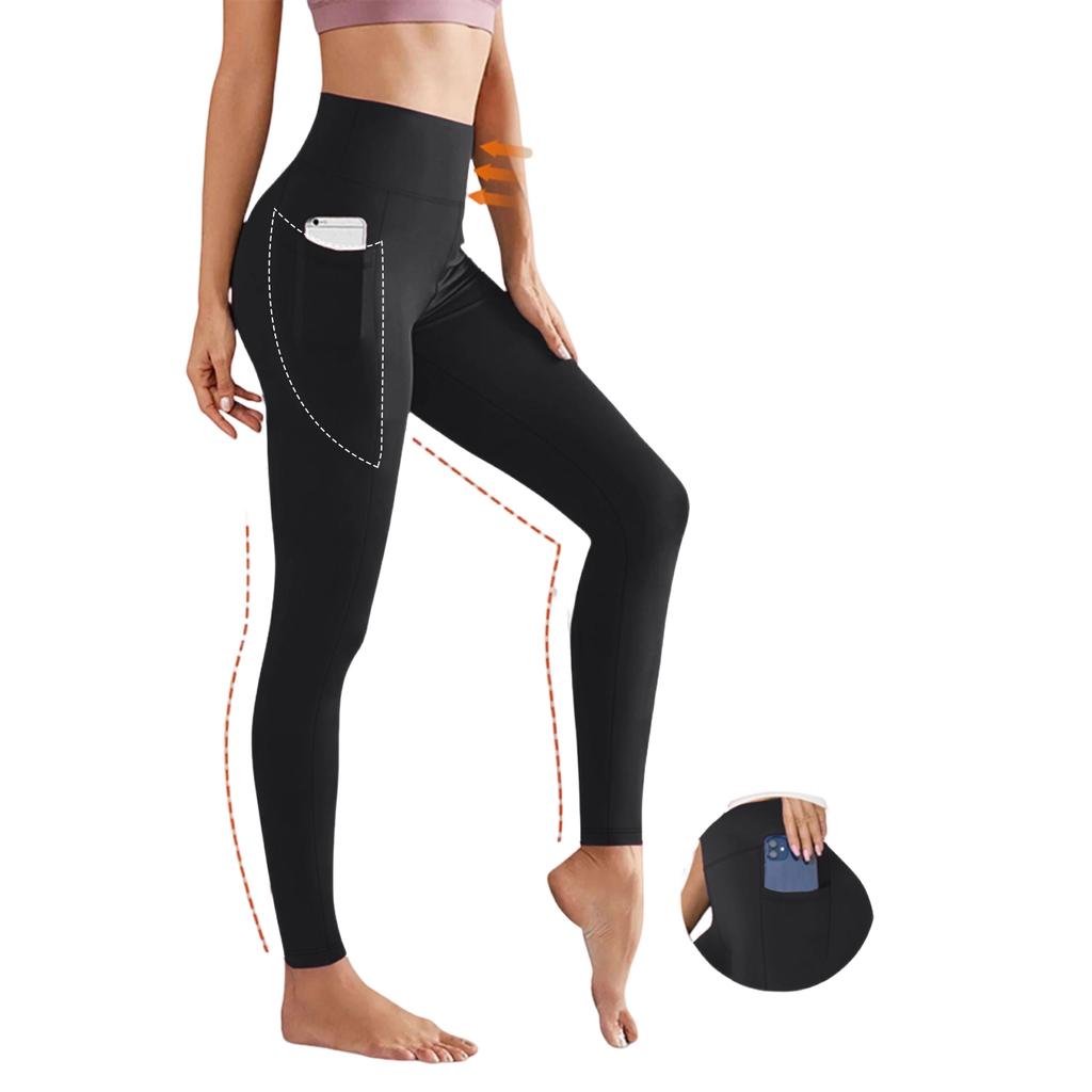 Women's Fashion High Waist Hip Slim Fitness Cropped Pants Side Pocket Sports Leggings