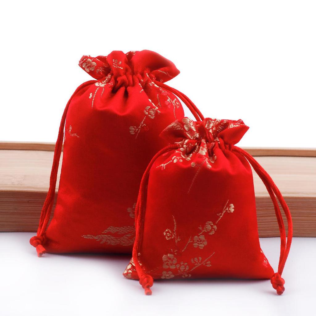 Walnut Brocade Drawstring Jewelry Bag for Buddha Beads