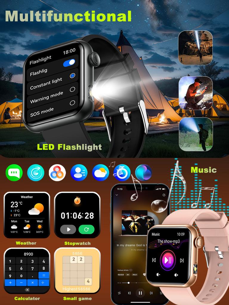 SACOSDING Bluetooth Call Smart Watch 1.72" HD Screen AI Voice Micro Gheck IP68 Waterproof BP Oxygen Heart Rate Smartwatch