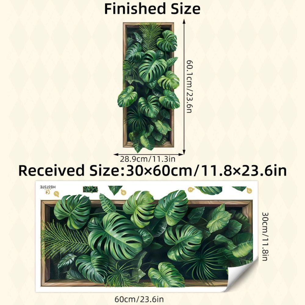 Green Leaves Monstera Leaf Sticker Waterproof Wall Mural Creative Wall Decals for Bedroom