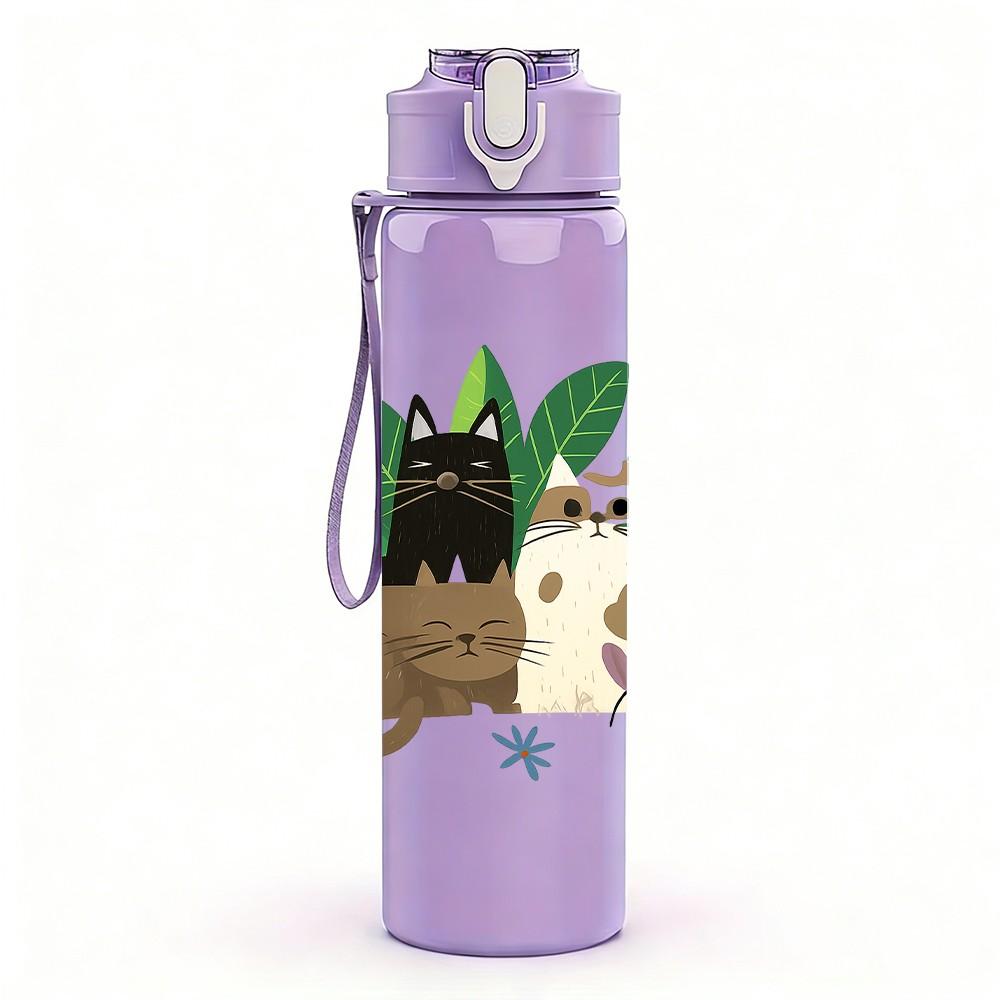 1PC Multi Cat Plant Collection 750ml Color Plastic Sports Water Bottle Leakproof Flip Straw Lid Suitable for Sports Office Home Use
