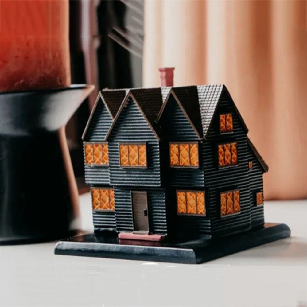Halloween Black Witch House Incense Burner Resin House Shape Rustic Chimney Hut Incense Incense Cone Burner
