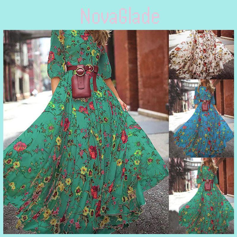 Vestido Longo de Verão Sexy Feminino Estampado Floral Maxi Vestido Para Eventos Noturnos Elegantes
